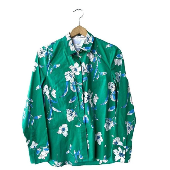 BRAX FEEL GOOD Victoria Tunic Top Women’s 36 Green Floral Button Down Shirt - Picture 1 of 3